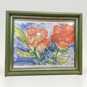 Gayle Austin Original Wood Framed Art Hand Drawn Colored Pencil Flowers 4.75”x6”